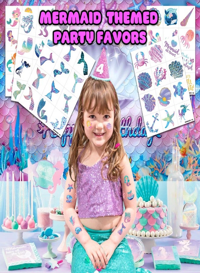 91TATTOOS 60 PCS Mermaid Ocean Sea Pre-Cut Temporary Tattoos for Kids - Image 2
