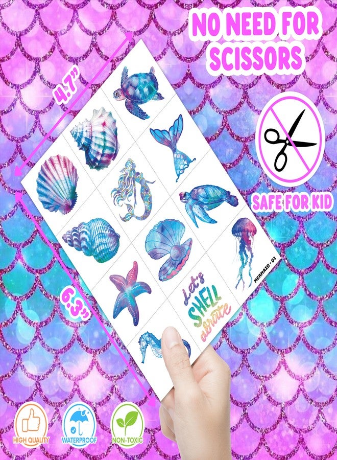 91TATTOOS 60 PCS Mermaid Ocean Sea Pre-Cut Temporary Tattoos for Kids - Image 4