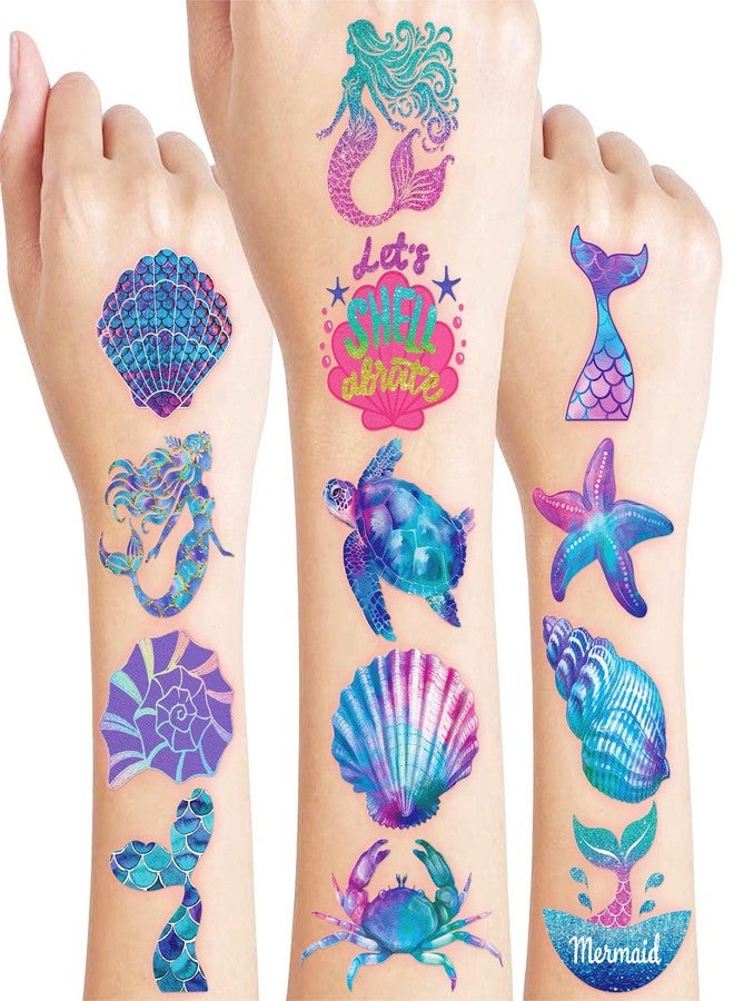 91TATTOOS 60 PCS Mermaid Ocean Sea Pre-Cut Temporary Tattoos for Kids - Image 1