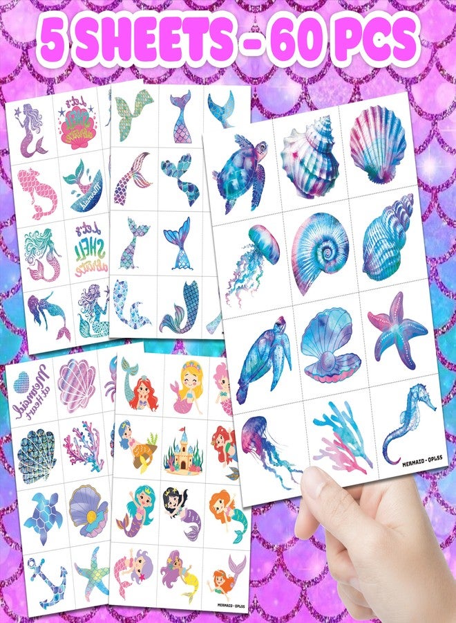 91TATTOOS 60 PCS Mermaid Ocean Sea Pre-Cut Temporary Tattoos for Kids - Image 3