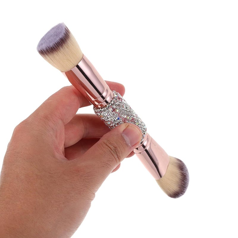 Healeved Dual-ended Foundation Brush and Blush Brush with Soft Synthetic Bristles Pink Makeup Tool for Liquid and Powder Application Contouring for Women - Image 3