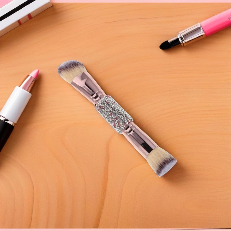 Healeved Dual-ended Foundation Brush and Blush Brush with Soft Synthetic Bristles Pink Makeup Tool for Liquid and Powder Application Contouring for Women - Image 4