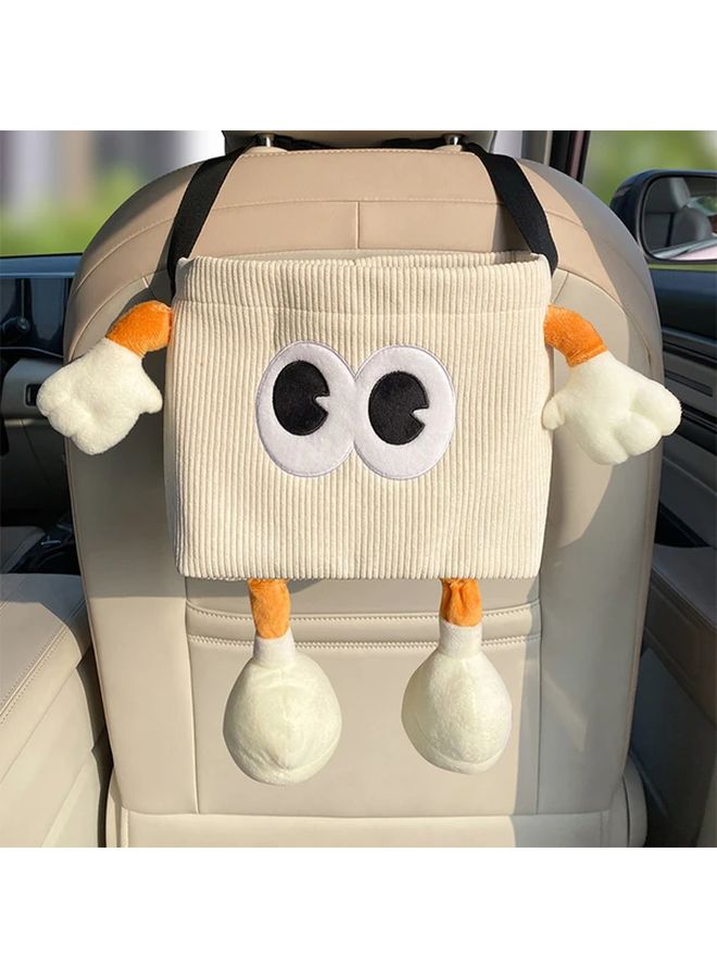 White Car Trash Can With Tissue Box 2 In 1 Umbrella Holder And Bin Durable Polyester For Vehicle Interior Organization - Image 3