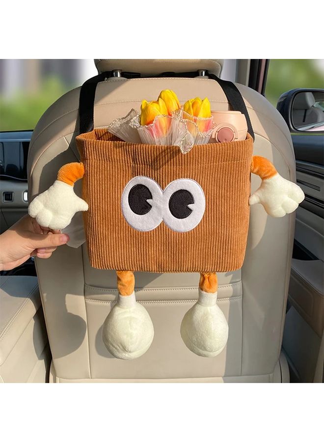 White Car Trash Can With Tissue Box 2 In 1 Umbrella Holder And Bin Durable Polyester For Vehicle Interior Organization - Image 4