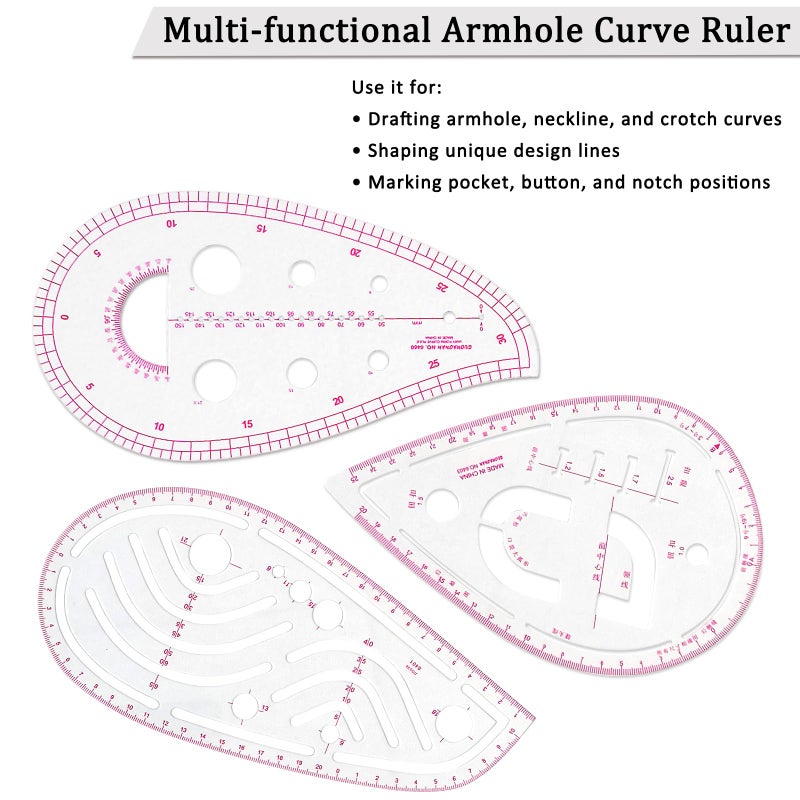 LJLJ Fashion Clear Metric Sewing Ruler Set,French Curve Pattern Rulers for Beginners, Tailors, Designers, Quilting, Embroidery, Cross Stitch, Crochet, Knitting 9pcs - Image 3