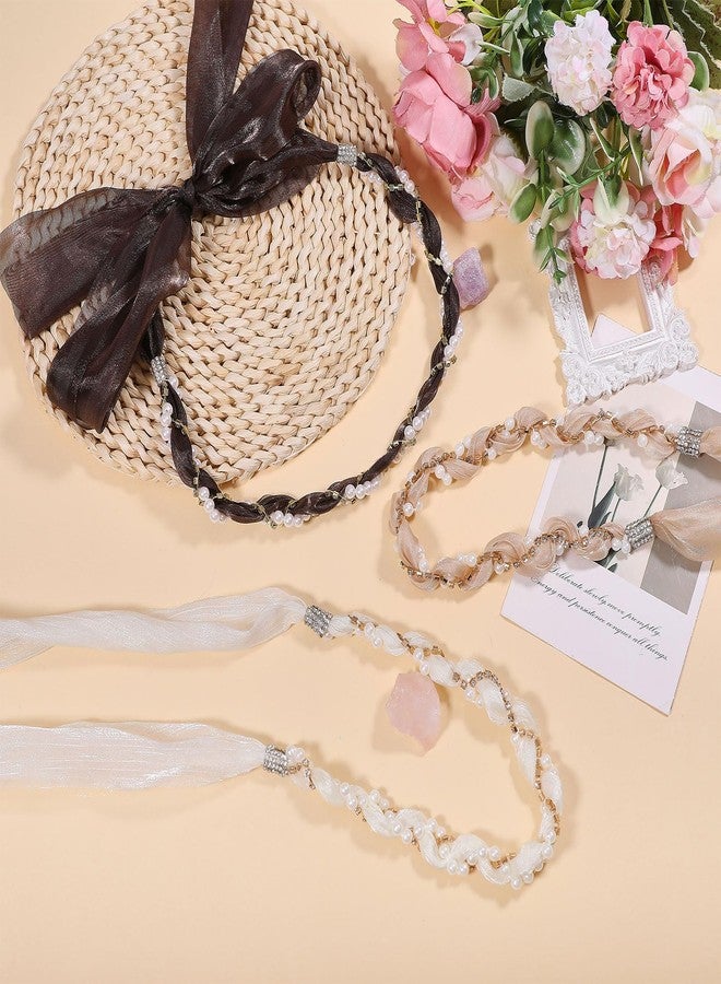 CHGCRAFT 3 Pcs 3 Colors Pearls and Floral Hat Band Nylon Hat Band Decor Hair Scarf Headband for Women Panama Straw Accessories - Image 1
