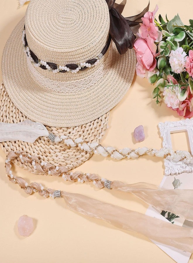 CHGCRAFT 3 Pcs 3 Colors Pearls and Floral Hat Band Nylon Hat Band Decor Hair Scarf Headband for Women Panama Straw Accessories - Image 4