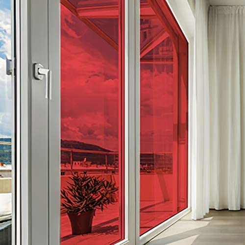 S-Sia Vendors-Good Purchase Good Care SIA VENDORS Self Adhesive Solar Window Film Transparent for Window One Way Window 99 AntiUV AntiHeat Glare Temperature Control Privacy Protection Adhesive Film for Home Office Red Film0521Meter