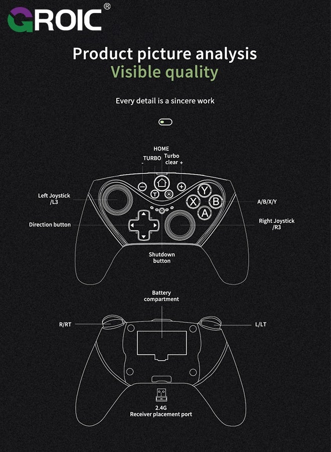 Wireless Controller for Switch/Lite/OLED Pro Controller for Switch Remote Joystick Gamepad P3 Console, Windows PC, TV Boxes, and Android Devices