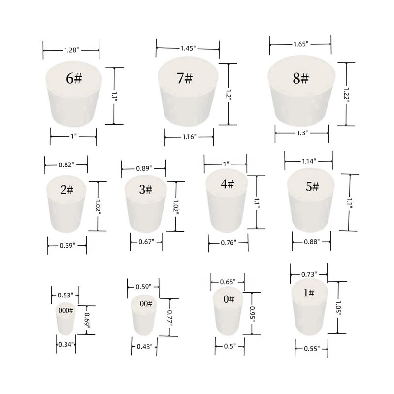Newflager 26 Pack Solid Rubber Stopper, White Lab Plug, 000# - 8# Sizes Assortment, 11 Assorted Sizes - Image 2