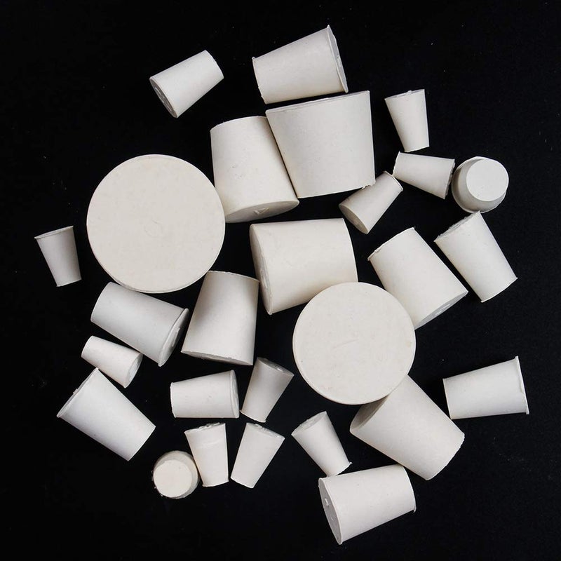 Newflager 26 Pack Solid Rubber Stopper, White Lab Plug, 000# - 8# Sizes Assortment, 11 Assorted Sizes - Image 1