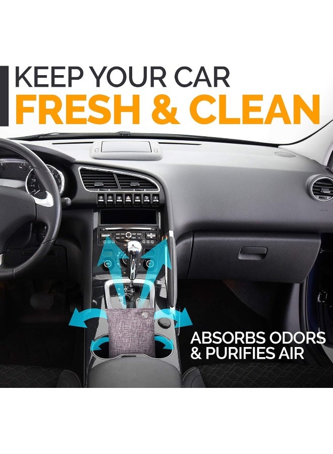 Vergali ماص رائحة الفحم النشط 10x3.5 أونصة مع خطافات. حقيبة تنقية الهواء بالفحم البامبو من ناتشر فريش. معطر هواء للمنزل والسيارة والخزانة مزيل رائحة قوي للغرفة، الدرج، مزيل رائحة الدخان. - Image 4