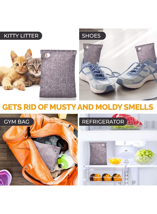 Vergali ماص رائحة الفحم النشط 10x3.5 أونصة مع خطافات. حقيبة تنقية الهواء بالفحم البامبو من ناتشر فريش. معطر هواء للمنزل والسيارة والخزانة مزيل رائحة قوي للغرفة، الدرج، مزيل رائحة الدخان. - Image 5