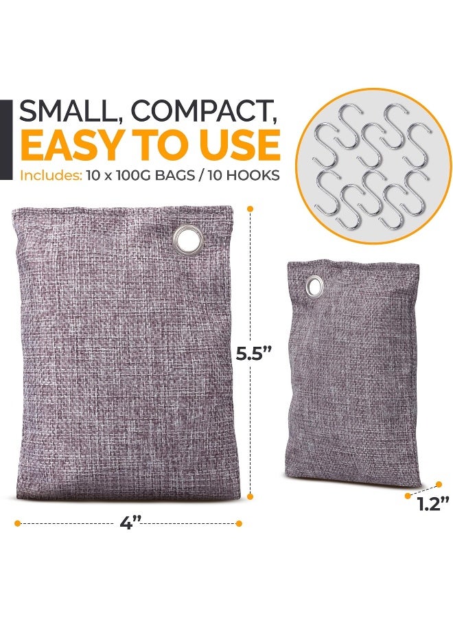 Vergali ماص رائحة الفحم النشط 10x3.5 أونصة مع خطافات. حقيبة تنقية الهواء بالفحم البامبو من ناتشر فريش. معطر هواء للمنزل والسيارة والخزانة مزيل رائحة قوي للغرفة، الدرج، مزيل رائحة الدخان. - Image 3