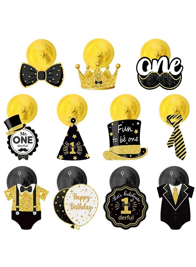 Sumind 30 Pieces Mr. Onederful Birthday Decorations Glitter Black Gold Hanging Swirls 1St Birthday Party Foil Swirls Ceiling Mustache Toppers Sign Decor For Baby Boy First Birthday Supplies - Image 5