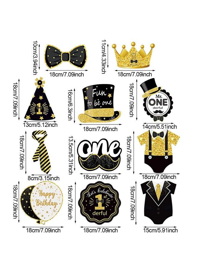 Sumind 30 Pieces Mr. Onederful Birthday Decorations Glitter Black Gold Hanging Swirls 1St Birthday Party Foil Swirls Ceiling Mustache Toppers Sign Decor For Baby Boy First Birthday Supplies - Image 3