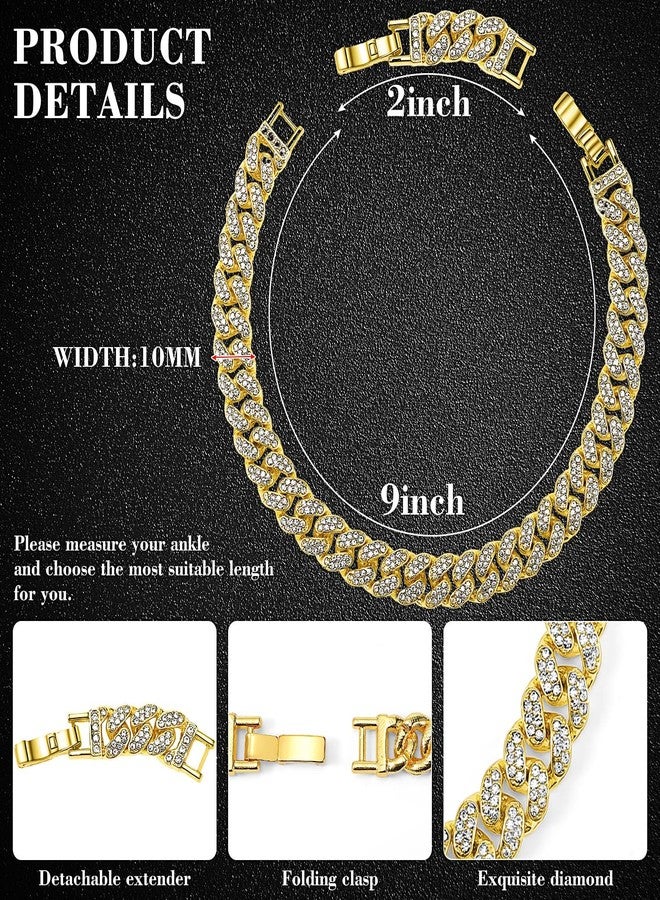 Batiyeer Women's Ankle Bracelets Cuban Link Chain Anklets Adjustable Chunky Anklets with Detachable Extender Rhinestone Bling Jewelry Gifts, 10 Mm, 8+2 Inches, zinc alloy and rhinestones, no gemstone - Image 2
