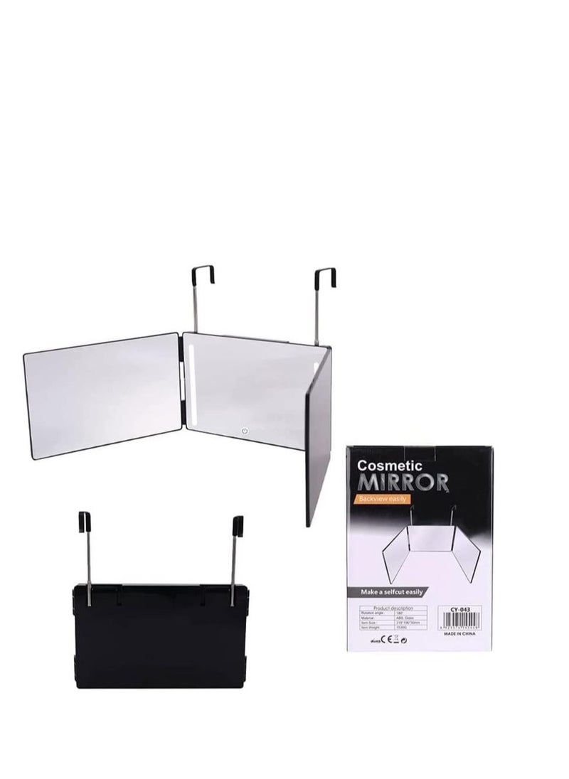 Golden - 3 Way Mirror for Hair Cutting - Rechargeable 360° Barber Mirror with Adjustable Lights & Height Telescoping Hooks, Trifold Self Cut Mirror - Image 1