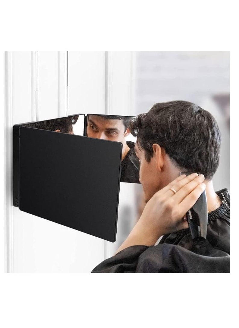 Golden - 3 Way Mirror for Hair Cutting - Rechargeable 360° Barber Mirror with Adjustable Lights & Height Telescoping Hooks, Trifold Self Cut Mirror - Image 1