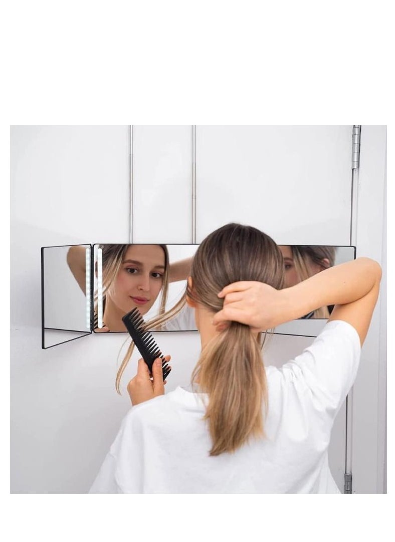 Golden - 3 Way Mirror for Hair Cutting - Rechargeable 360° Barber Mirror with Adjustable Lights & Height Telescoping Hooks, Trifold Self Cut Mirror - Image 1
