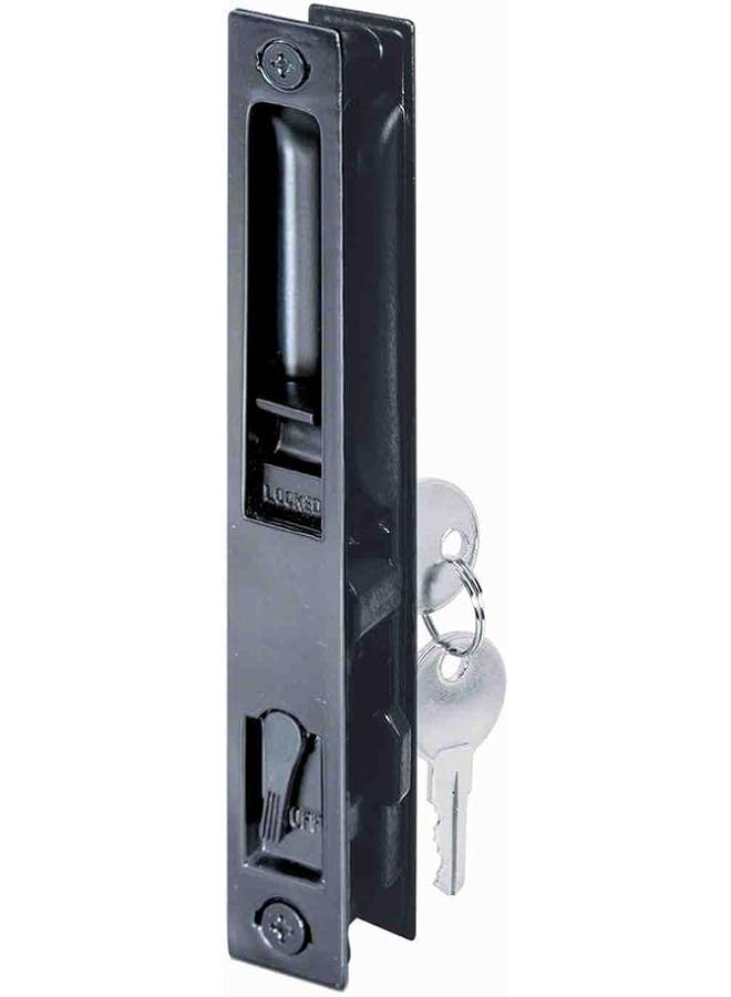 promass C 1033 Sliding Glass Door Handle Set, 6-5/8 In., Diecast, Black, Hook Style, Flush Mount, Keyed, Non-Handed - Image 1