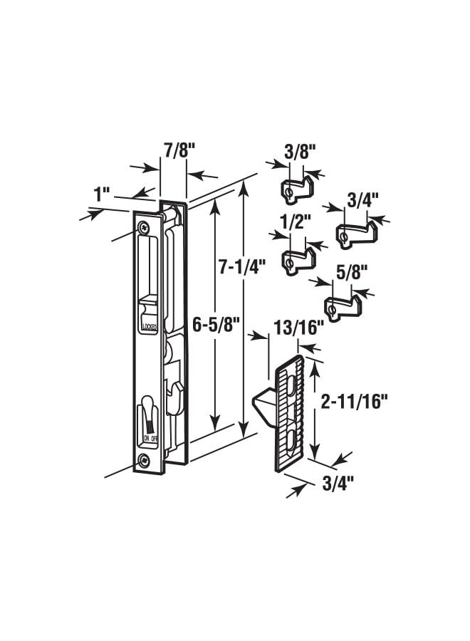 promass C 1033 Sliding Glass Door Handle Set, 6-5/8 In., Diecast, Black, Hook Style, Flush Mount, Keyed, Non-Handed - Image 2