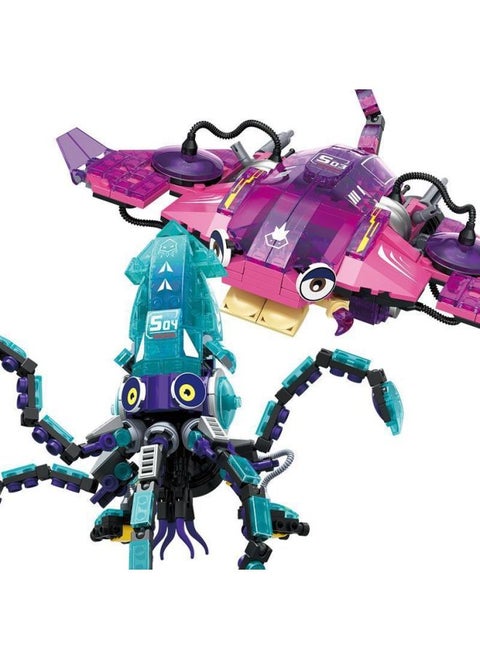 Luminous Dinosaur Compatible Lego Building Blocks Assembled Toys Tyrannosaurus Rex Children's Power Boy Assembled Animal Model Puzzle-Color:S28_ Devil Fish + Squid [569 Particles]