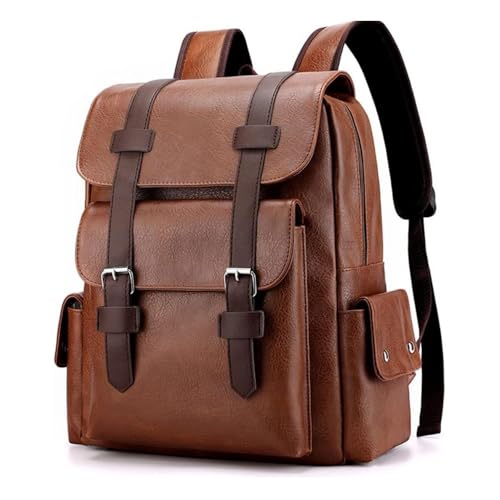 TOURTIER Men's PU Leather Large Capacity Casual Business Laptop Bag, Backpack for Travel, Sports, Business, College, School (BROWN) - Image 1