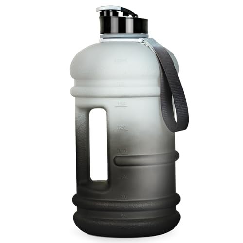 TOOFEEL 2 Liter Water Bottles - Half Gallon Water Bottle BPA Free - Ideal for Gym, Big Water Jug, Reusable Sports Bottle with Measurements Marked Drink Container - 2.2L 74oz White Black Water Jugs - Image 1