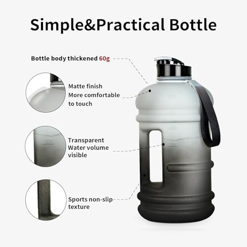 TOOFEEL 2 Liter Water Bottles - Half Gallon Water Bottle BPA Free - Ideal for Gym, Big Water Jug, Reusable Sports Bottle with Measurements Marked Drink Container - 2.2L 74oz White Black Water Jugs - Image 4
