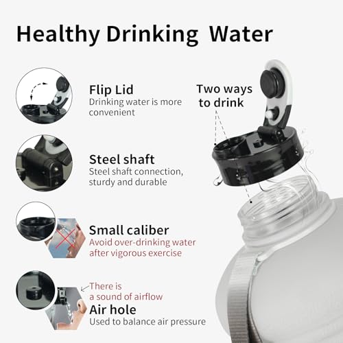 TOOFEEL 2 Liter Water Bottles - Half Gallon Water Bottle BPA Free - Ideal for Gym, Big Water Jug, Reusable Sports Bottle with Measurements Marked Drink Container - 2.2L 74oz White Black Water Jugs - Image 3