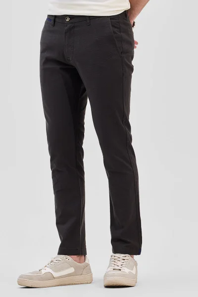 SNITCH Black Mid Rise Slim Fit Linen Blend Trouser