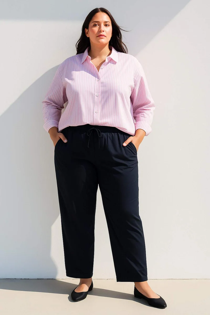 ديفاكتو Straight Fit High Waist Straight Leg Modal Trousers