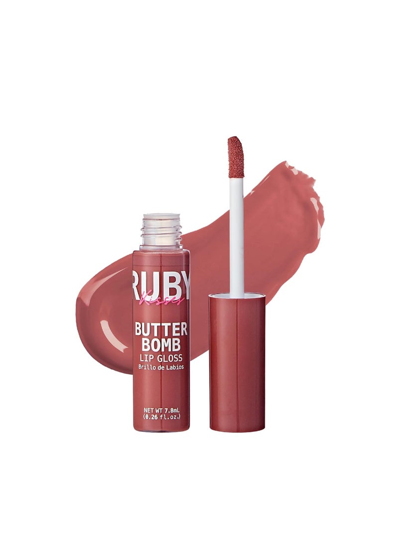 Ruby Kisses Lip Gloss Butter Bomb Gloss Non-Sticky Lip Gloss Vitamin E Natural Nude Lip Makeup - 7.8mL (0.26 US fl.oz) (Blind Date)  - Image 1