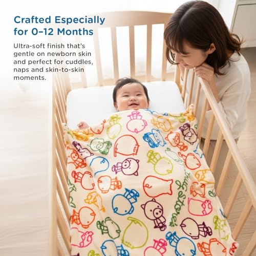 Mee Mee Soft Single Layer Lightweight Flannel Baby Blanket with Pig Family Printed - Comfort and Warmth for Newborns (75 cm x 100 cm) 0-12 Months (Multicolor) - Image 3