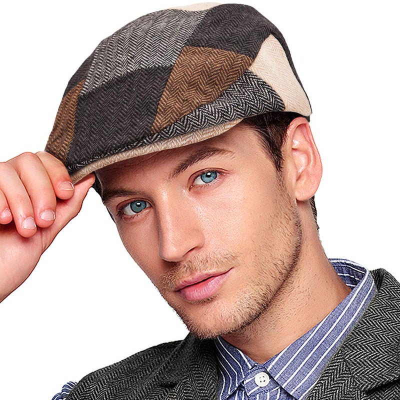 LADYBRO Herringbone Tweed Cap Winter Hat for Men Sombrero(Patchwork 01, L/XL, 7 5/8) - Image 1