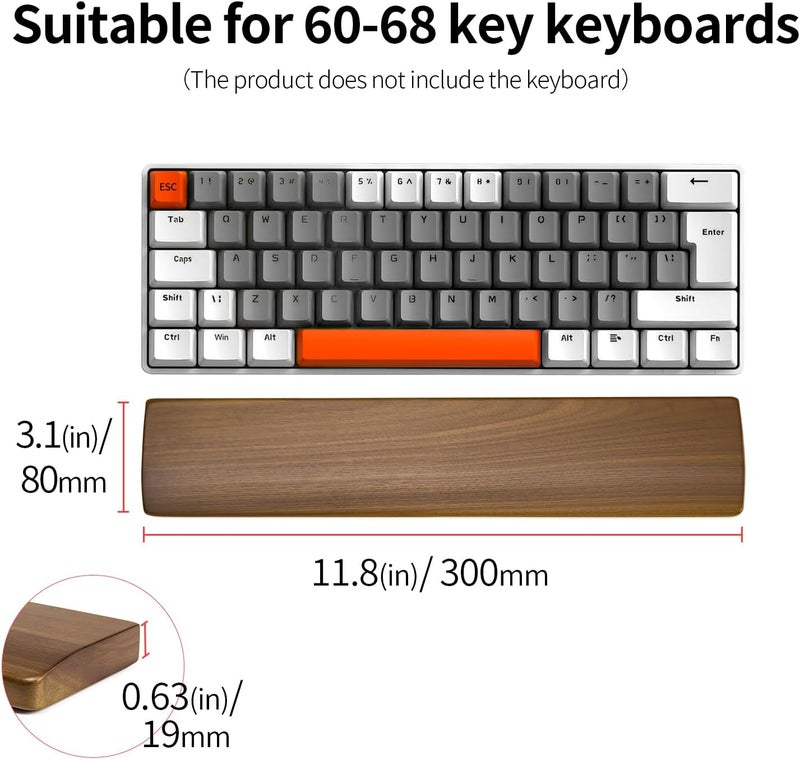 Wislist Walnut Wooden Wrist Rest for Mechanical Keyboard, Ergonomic Design for Wrist Pain Relief, Smooth No Odor and Easy to Clean, Support Wrist to Coding Typing and Playing (for 60-68 Key) - Image 5