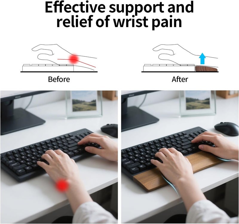 Wislist Walnut Wooden Wrist Rest for Mechanical Keyboard, Ergonomic Design for Wrist Pain Relief, Smooth No Odor and Easy to Clean, Support Wrist to Coding Typing and Playing (for 60-68 Key) - Image 3