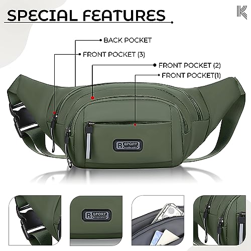 Kraptick Premium Unisex Waist Bag for Men and Women - Stylish Fanny Pack, Hip Bag, Travel Money Belt (Green) - Image 5