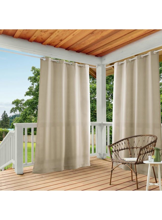 TOWN & COUNTRY BASICS Exclusive Home Cabana Solid Indoor/Outdoor Light Filtering Grommet Top Curtain Panel Pair, 54"x108", Taupe - Image 1
