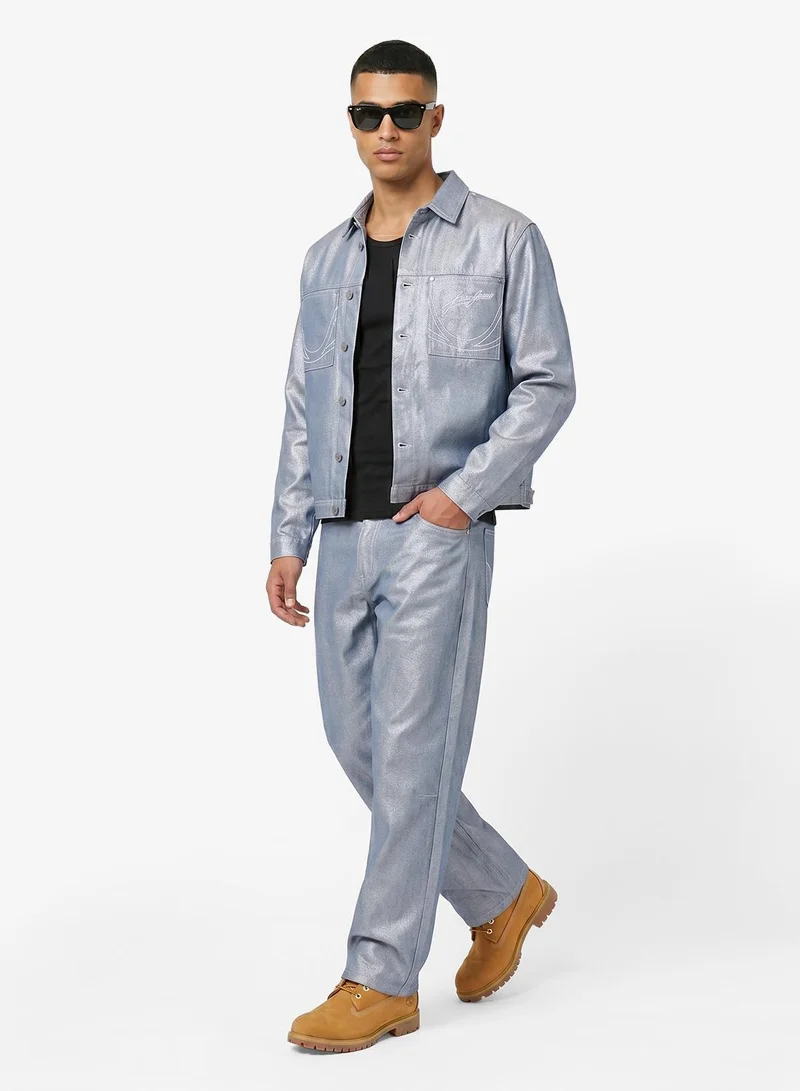 Karl Kani  Kani Jeans Cropped Silver Denim Jacket for Men | Best Price UAE