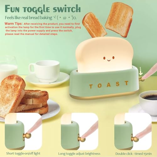 ELEPHANTBOAT® Night Lamp for Kids, with Timing Function USB Rechargable Night Light with Cute Smile Face Toaster Shape Room Decor Night Light for Bedroom, Bedside, Living Room, Dining, Gift(Green) - Image 2