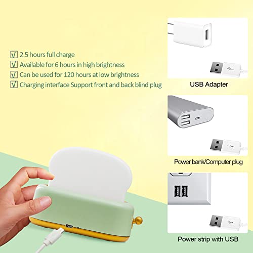 ELEPHANTBOAT® Night Lamp for Kids, with Timing Function USB Rechargable Night Light with Cute Smile Face Toaster Shape Room Decor Night Light for Bedroom, Bedside, Living Room, Dining, Gift(Green) - Image 5