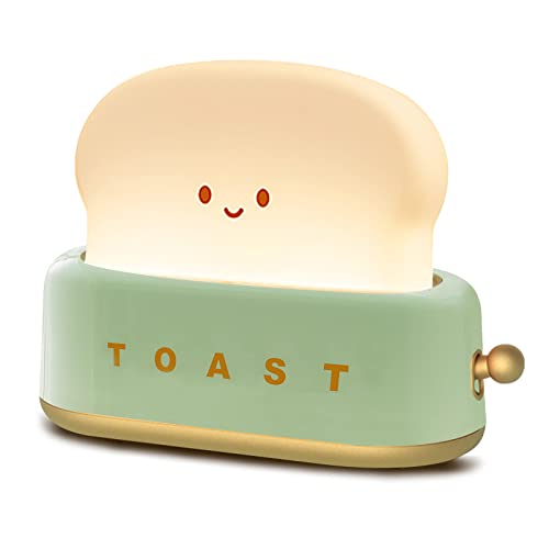 ELEPHANTBOAT® Night Lamp for Kids, with Timing Function USB Rechargable Night Light with Cute Smile Face Toaster Shape Room Decor Night Light for Bedroom, Bedside, Living Room, Dining, Gift(Green) - Image 1