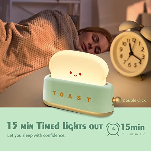 ELEPHANTBOAT® Night Lamp for Kids, with Timing Function USB Rechargable Night Light with Cute Smile Face Toaster Shape Room Decor Night Light for Bedroom, Bedside, Living Room, Dining, Gift(Green) - Image 4