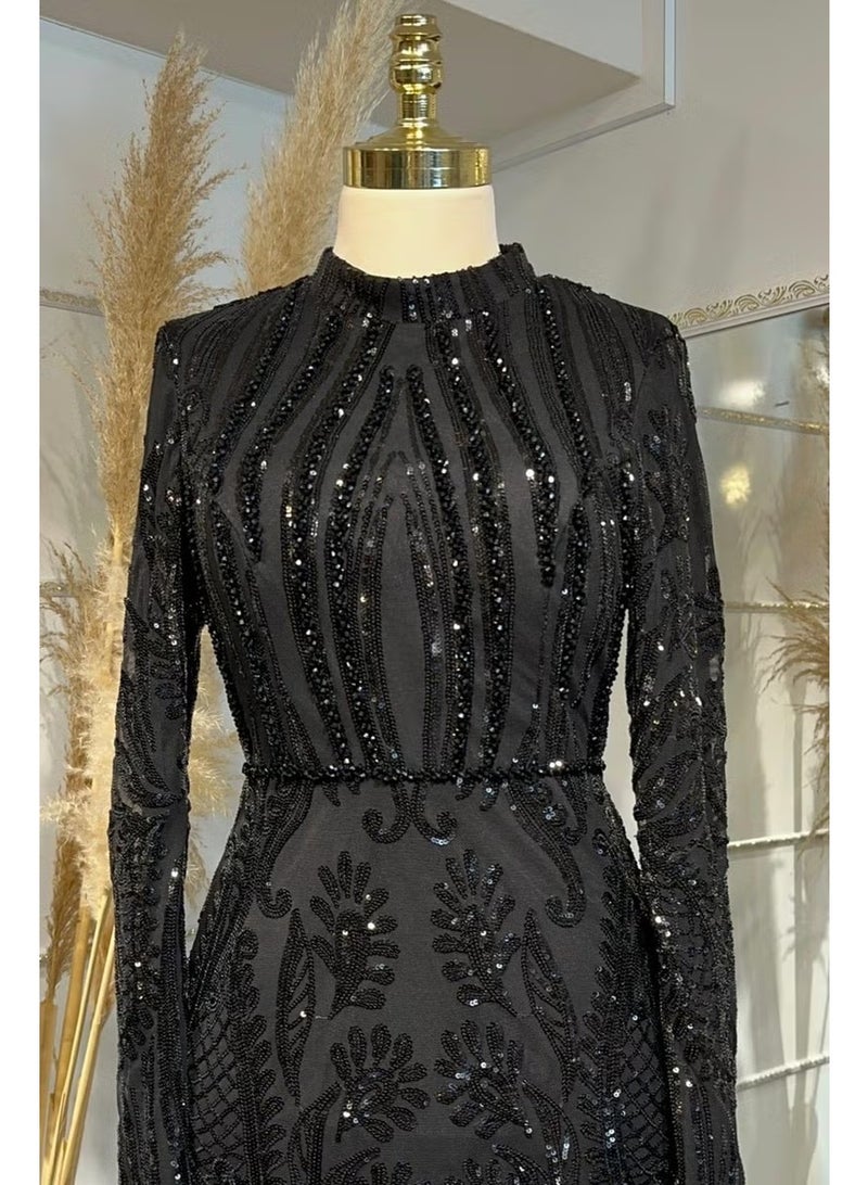 Esilanur Ebru Hijab Evening Dress Black - Image 2