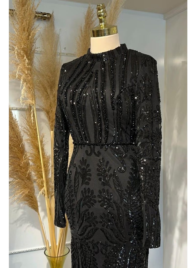 Esilanur Ebru Hijab Evening Dress Black - Image 1