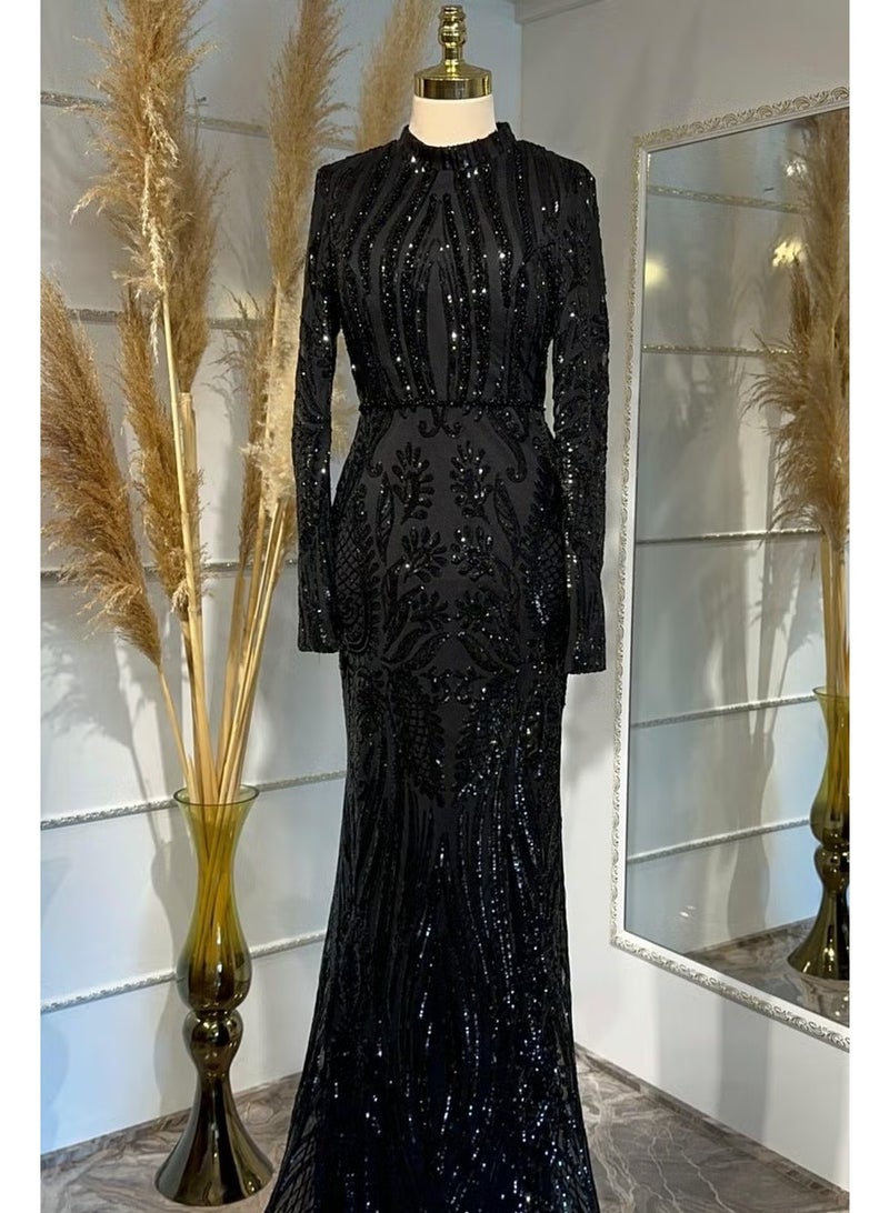 Esilanur Ebru Hijab Evening Dress Black - Image 3