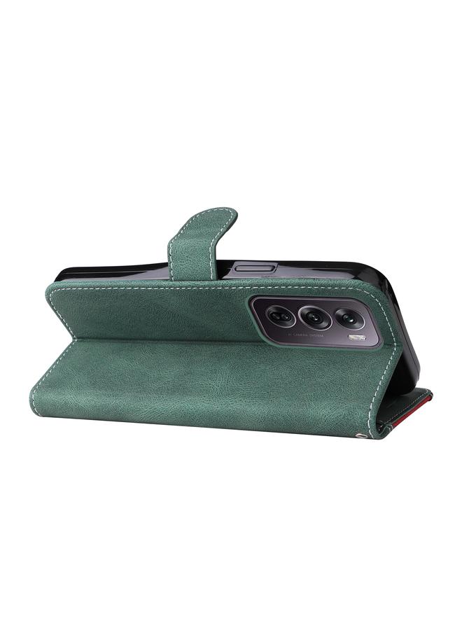 S-TOP Case For OPPO Reno12 Pro 5G Global Three Color Splicing Leather Phone Case - Image 5