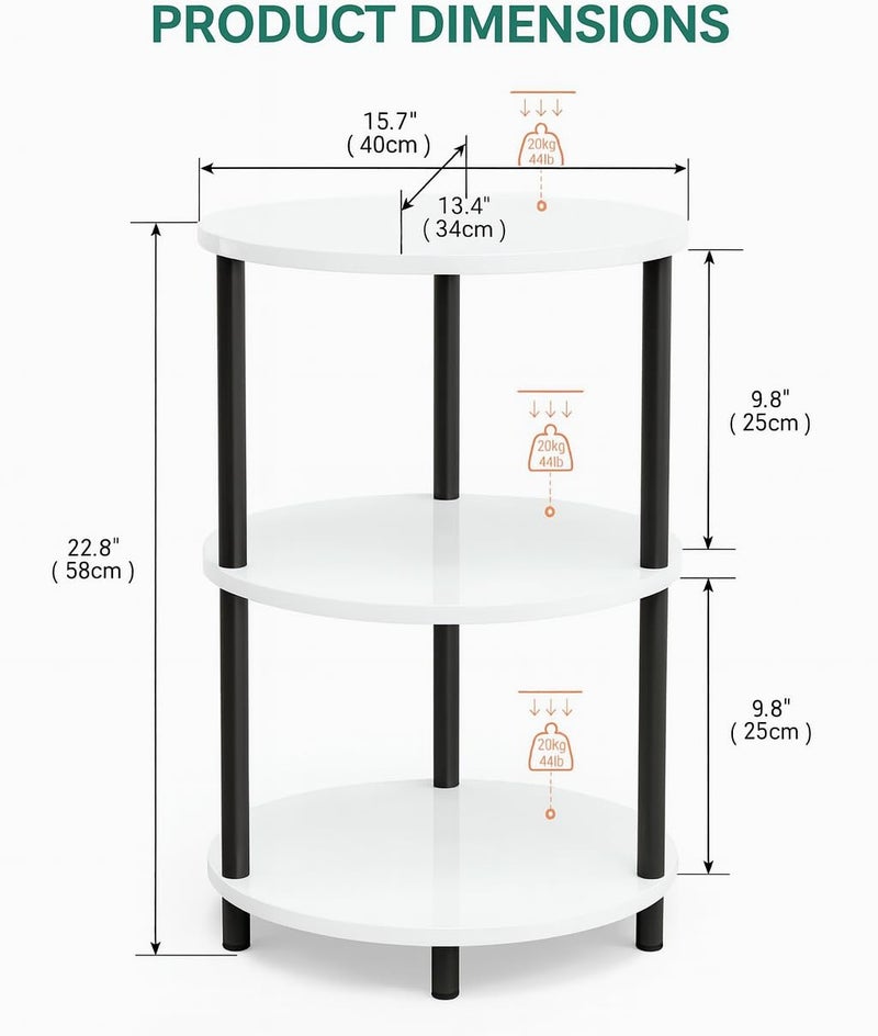 Silant Makers 3-Tier Round Bedside Table for Bedroom | Modern Nightstand with Storage Shelves | High Height Side Table for Bed | Round Bedside Stand for Home Decor & Living Room (White) - Image 5